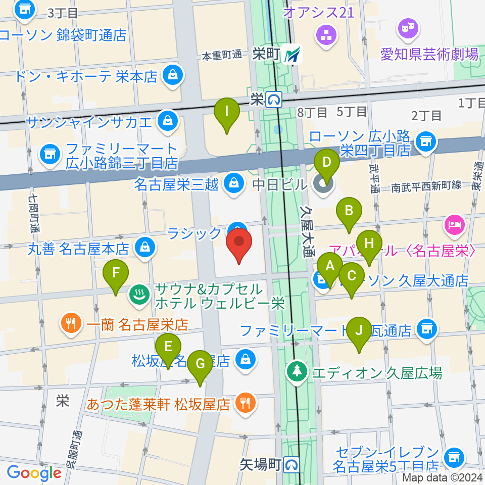 ミュージックアベニュー栄 ヤマハミュージック周辺のホテル一覧地図