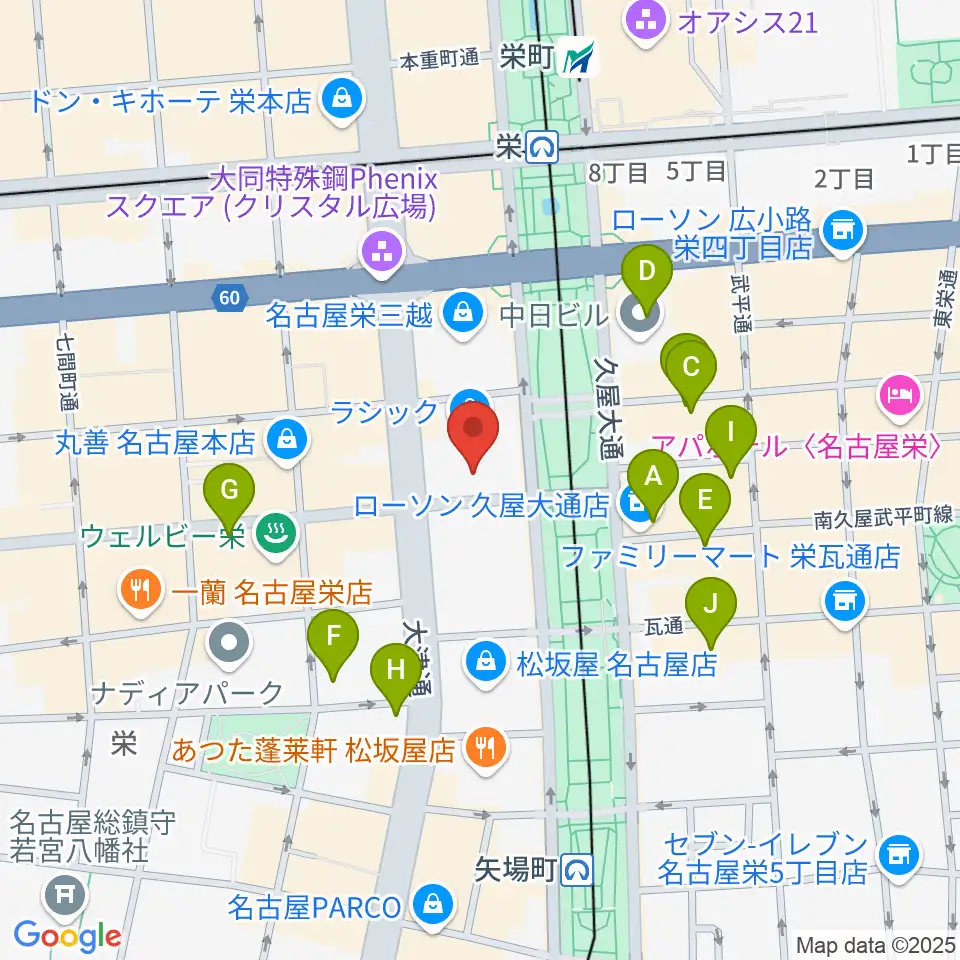 ミュージックアベニュー栄 ヤマハミュージック周辺のホテル一覧地図