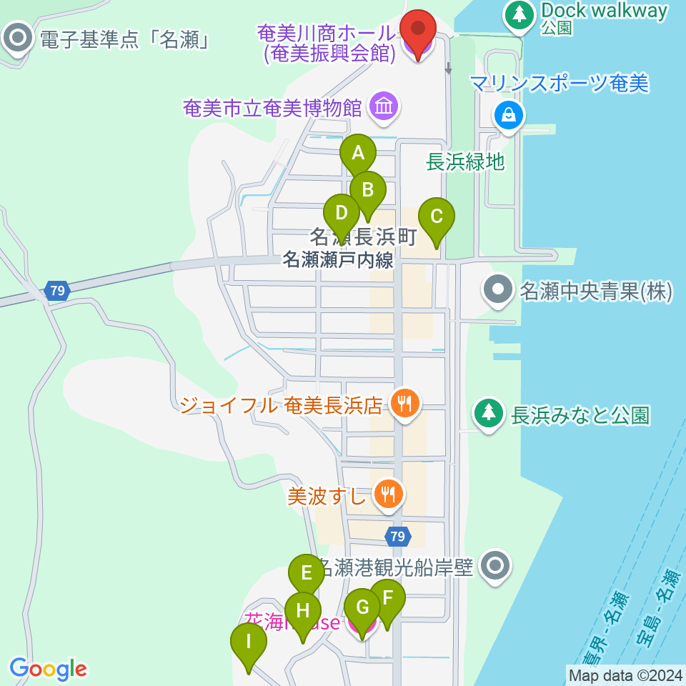 奄美川商ホール周辺のホテル一覧地図