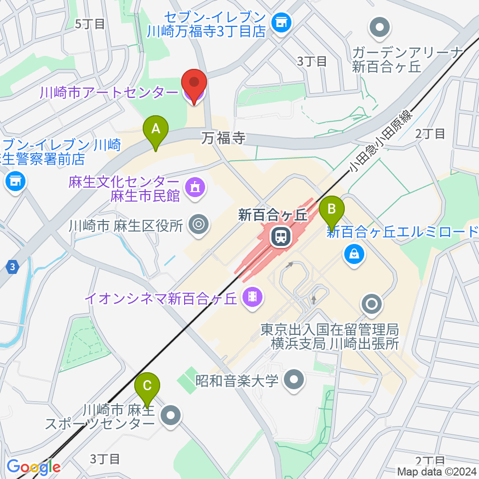 川崎市アートセンター周辺のホテル一覧地図