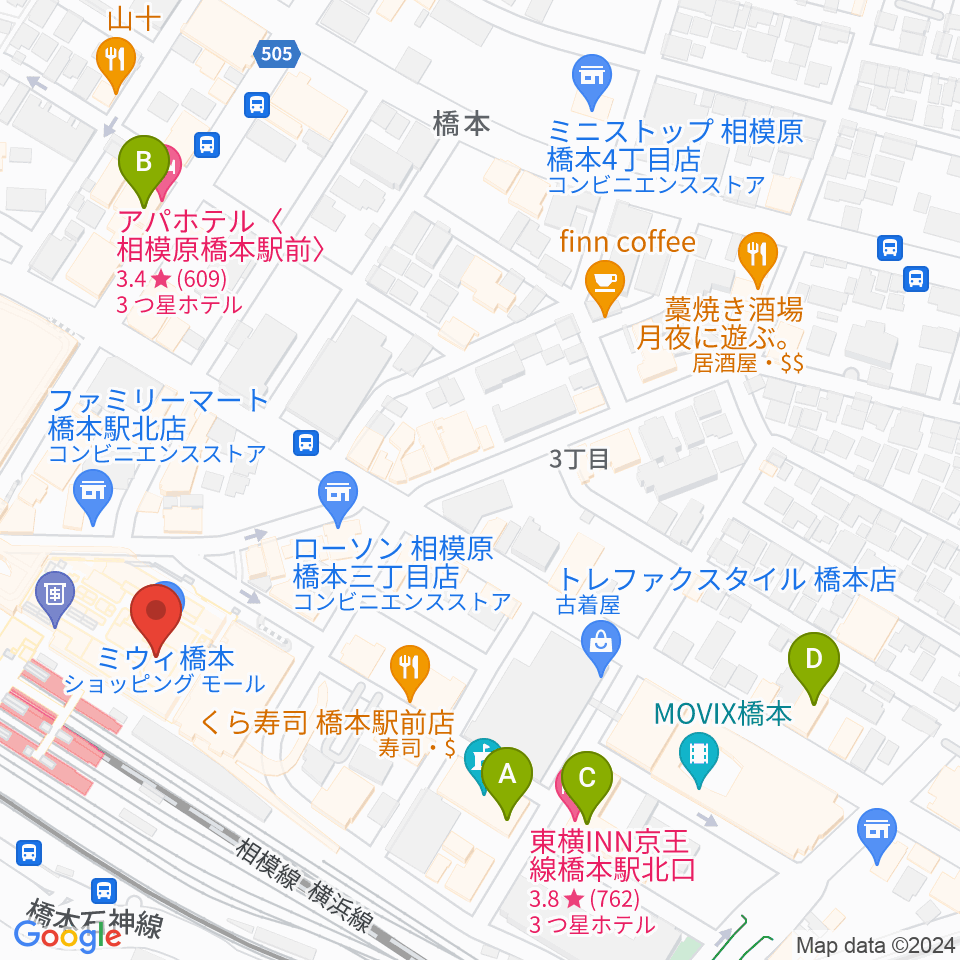 杜のホールはしもと周辺のホテル一覧地図