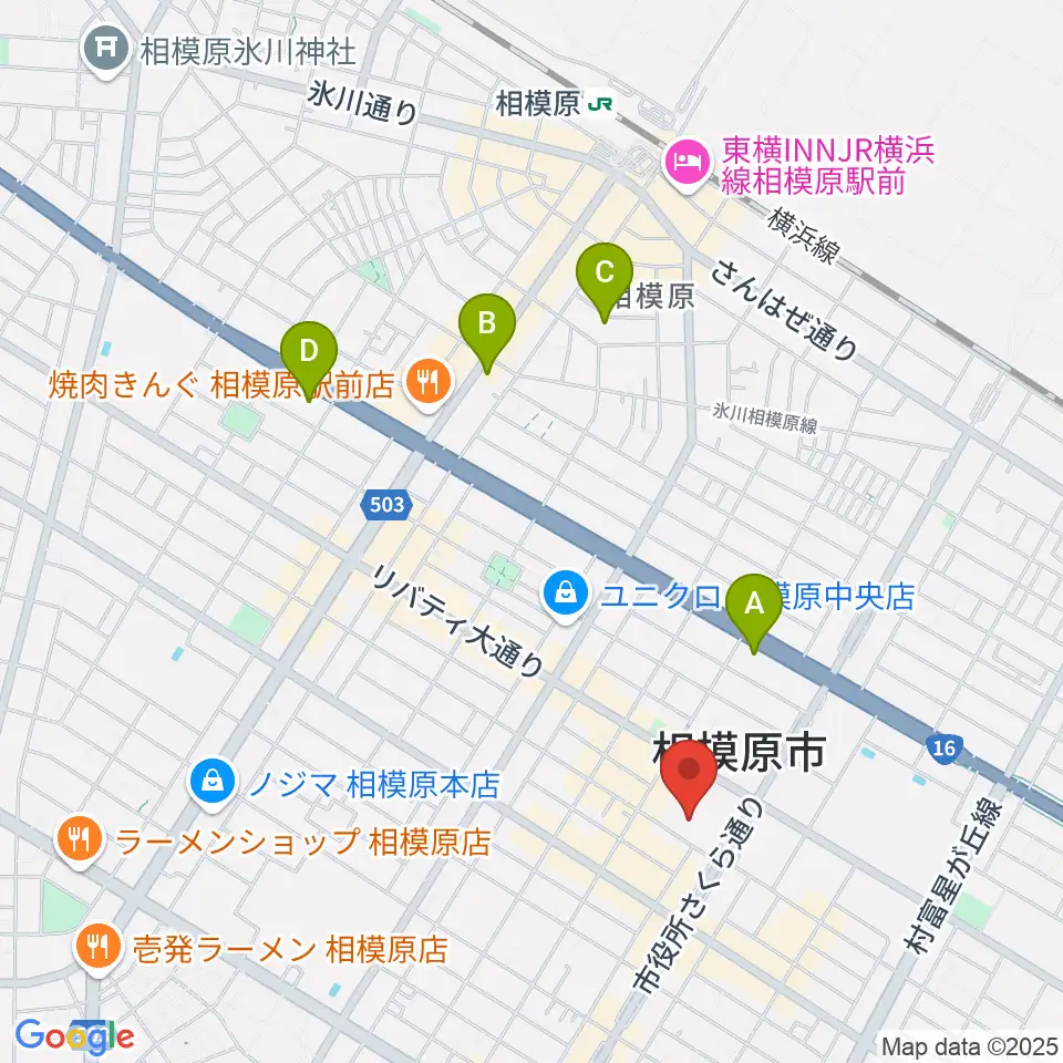 相模原市民会館周辺のホテル一覧地図