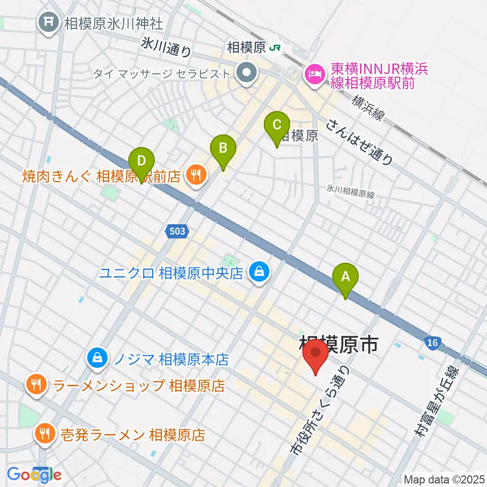 相模原市民会館周辺のホテル一覧地図