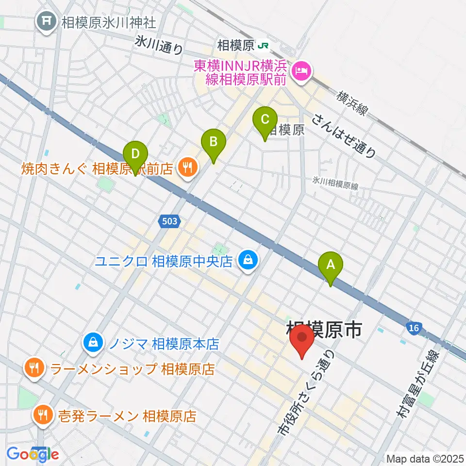 相模原市民会館周辺のホテル一覧地図