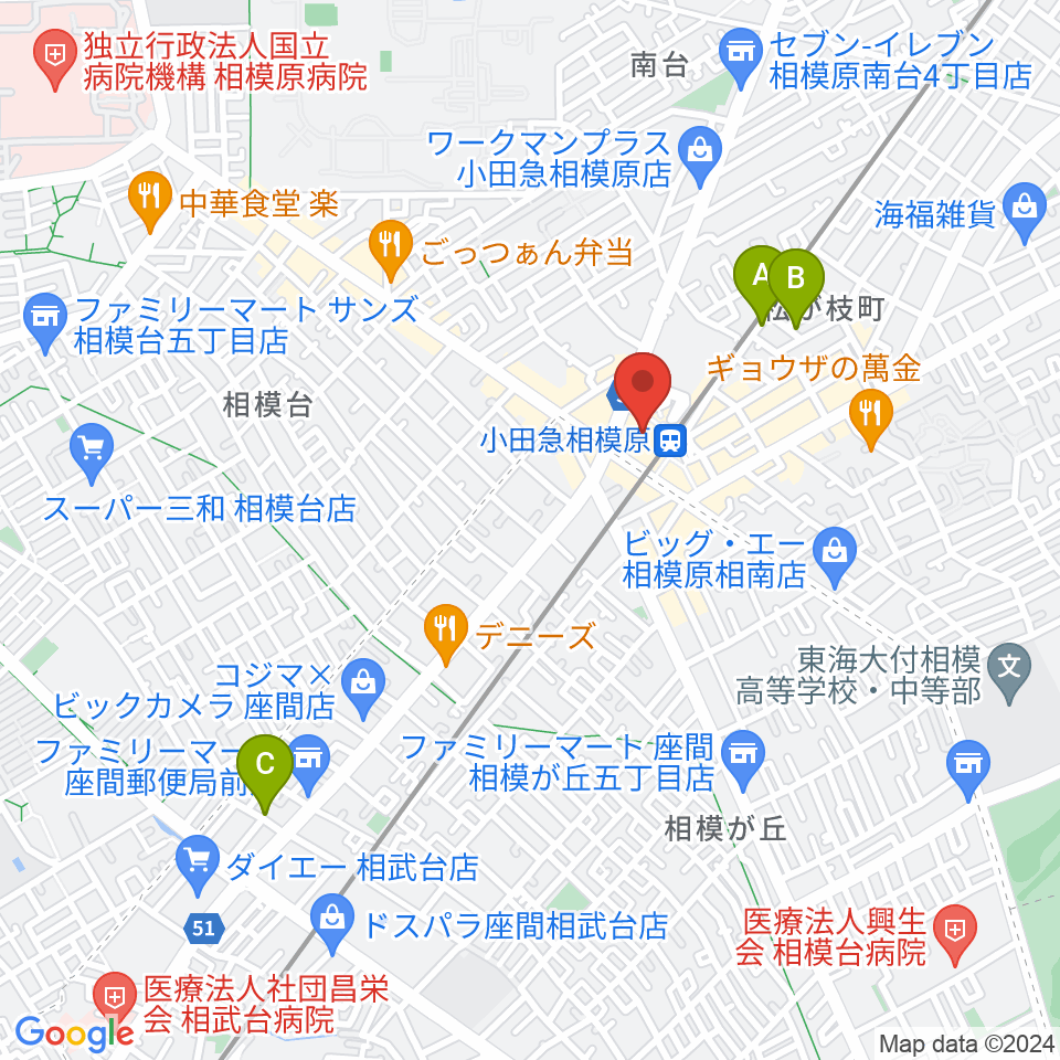 おださがプラザ周辺のホテル一覧地図