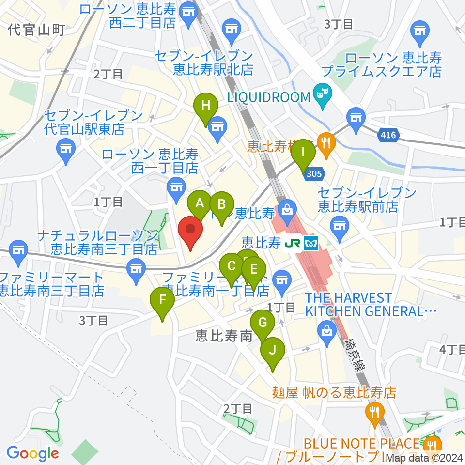 ドルフィンギターズ恵比寿店周辺のホテル一覧地図