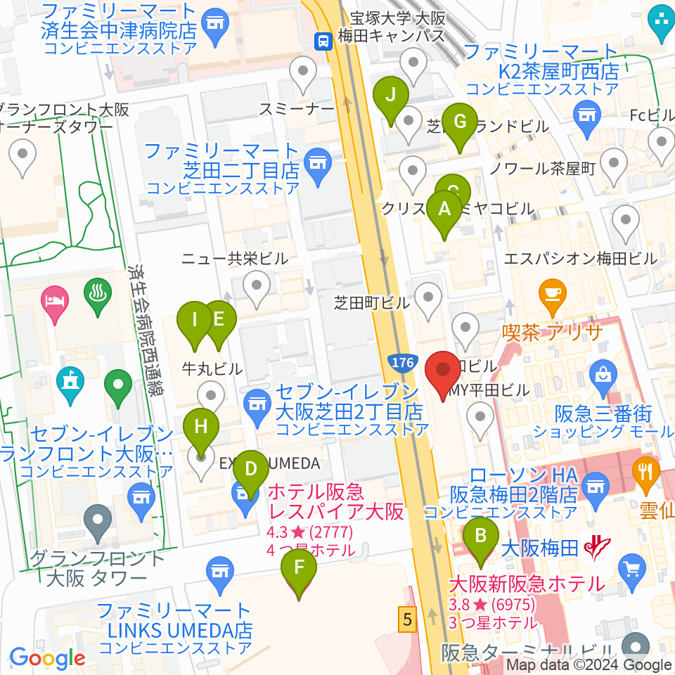ミュージックアベニュー梅田周辺のホテル一覧地図