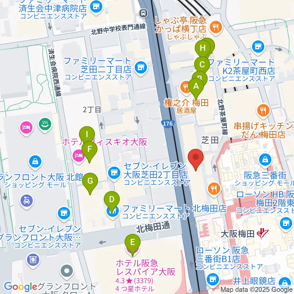 ミュージックアベニュー梅田周辺のホテル一覧地図