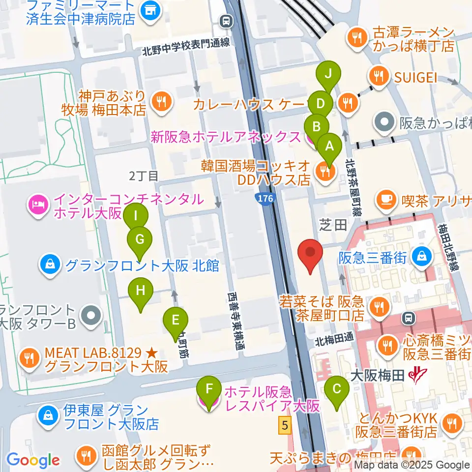 ミュージックアベニュー梅田周辺のホテル一覧地図