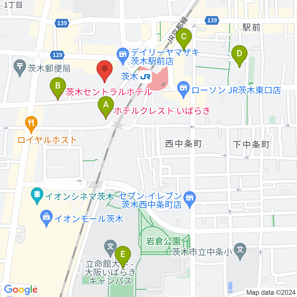 茨木センター ヤマハミュージック周辺のホテル一覧地図