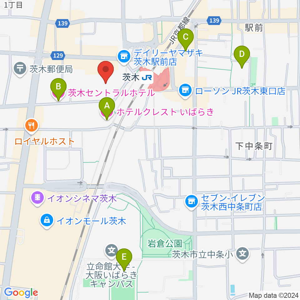 茨木センター ヤマハミュージック周辺のホテル一覧地図