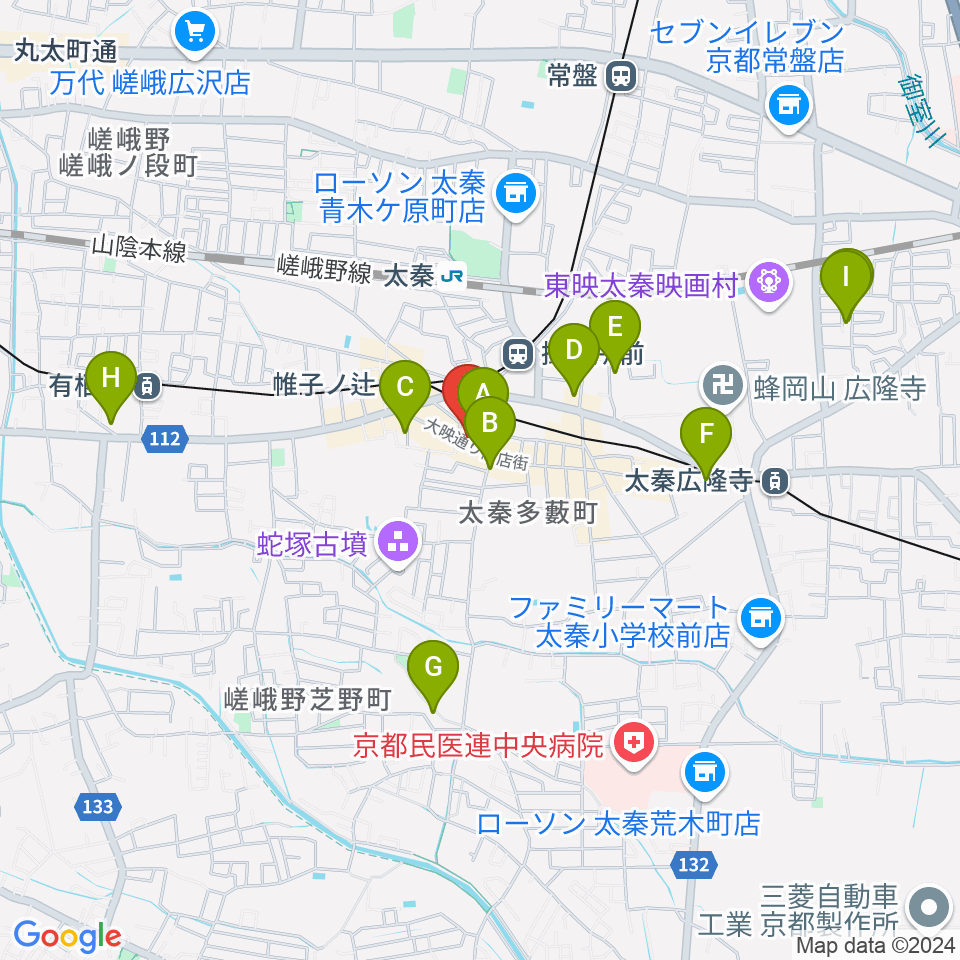 京都市右京区のひまわり音楽教室周辺のホテル一覧地図