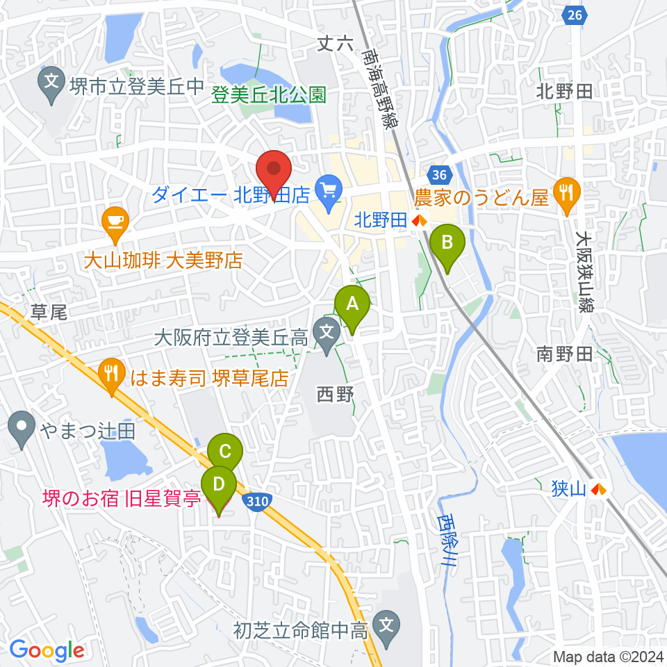 北野田センター ヤマハミュージック周辺のホテル一覧地図