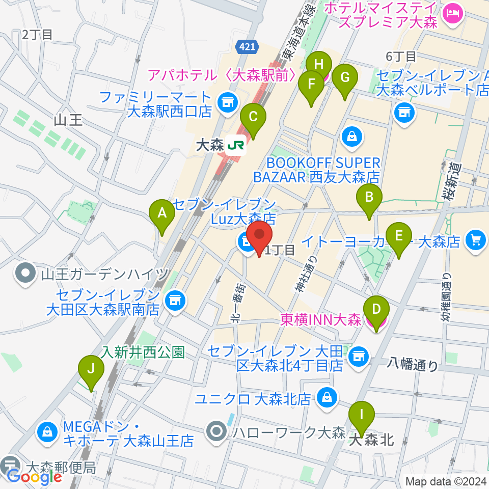 スター楽器大森センター周辺のホテル一覧地図