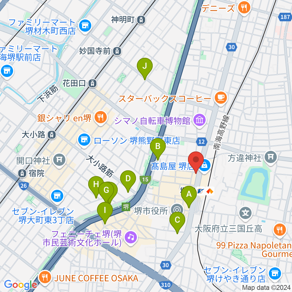 ヤマハミュージック 堺店周辺のホテル一覧地図