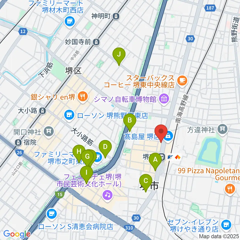 ヤマハミュージック 堺店周辺のホテル一覧地図