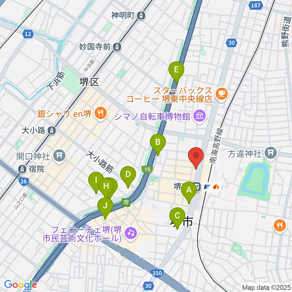 ヤマハミュージック 堺店周辺のホテル一覧地図
