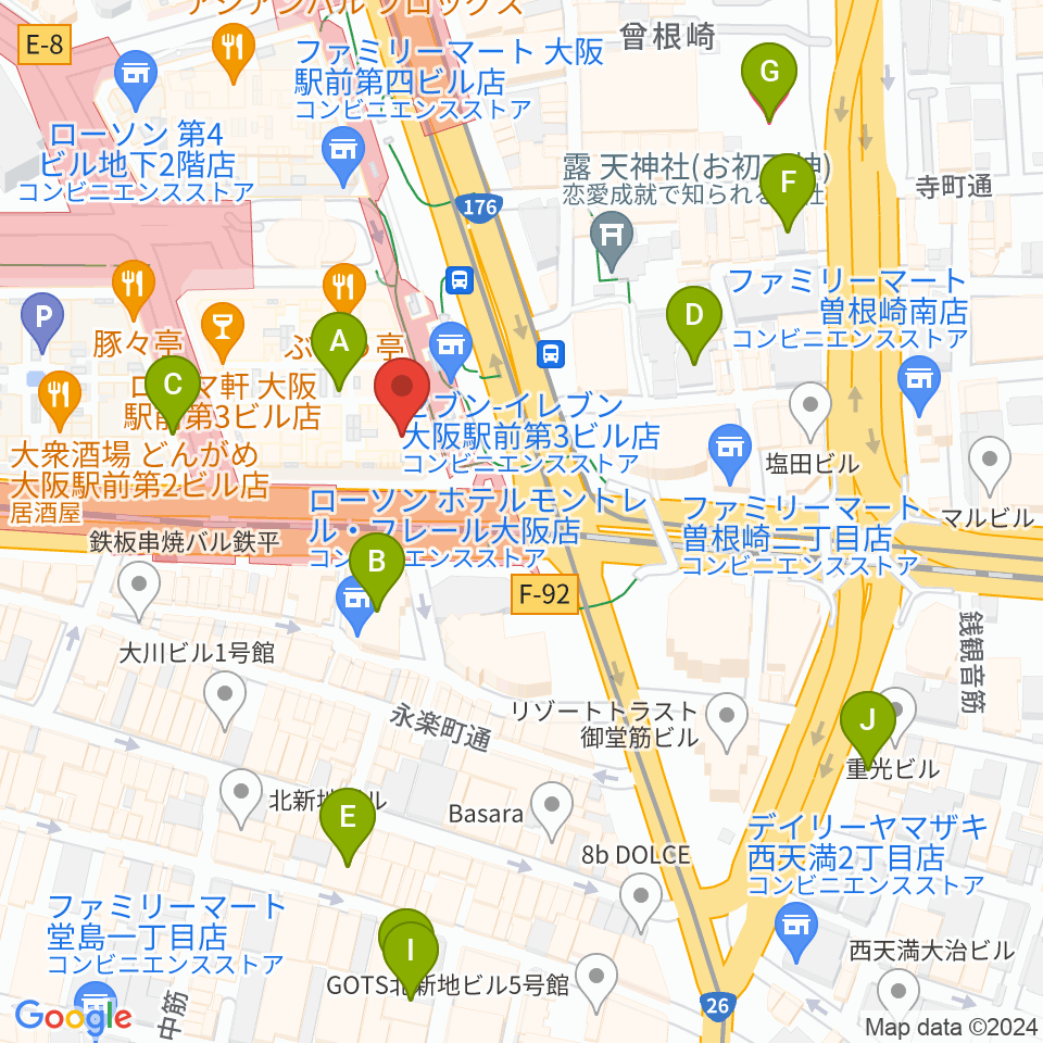 カワイ梅田周辺のホテル一覧地図