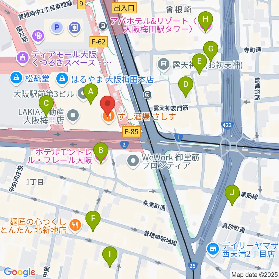 カワイ梅田周辺のホテル一覧地図