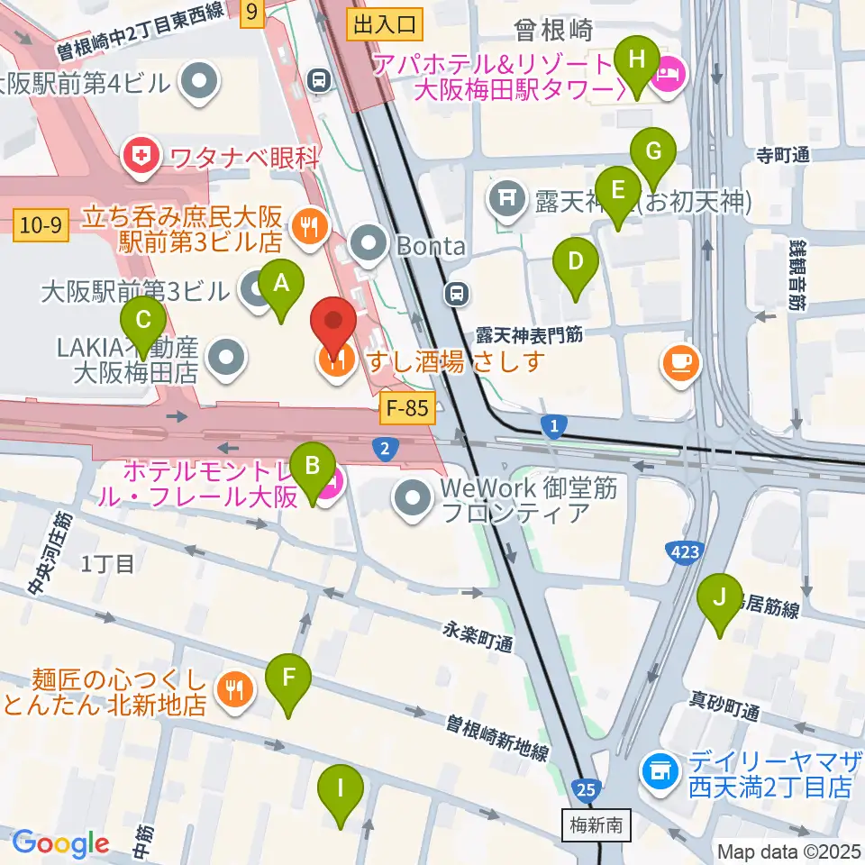 カワイ梅田周辺のホテル一覧地図
