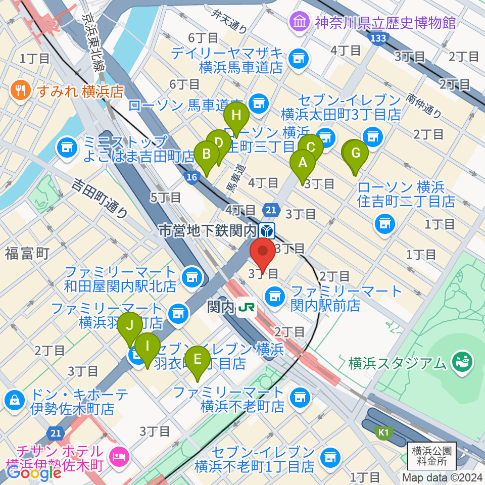 関内ヤンキース周辺のホテル一覧地図