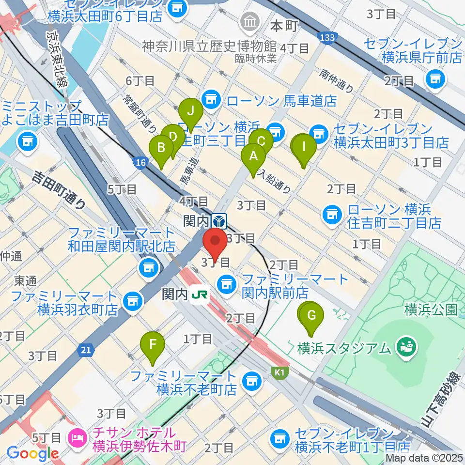 関内ヤンキース周辺のホテル一覧地図