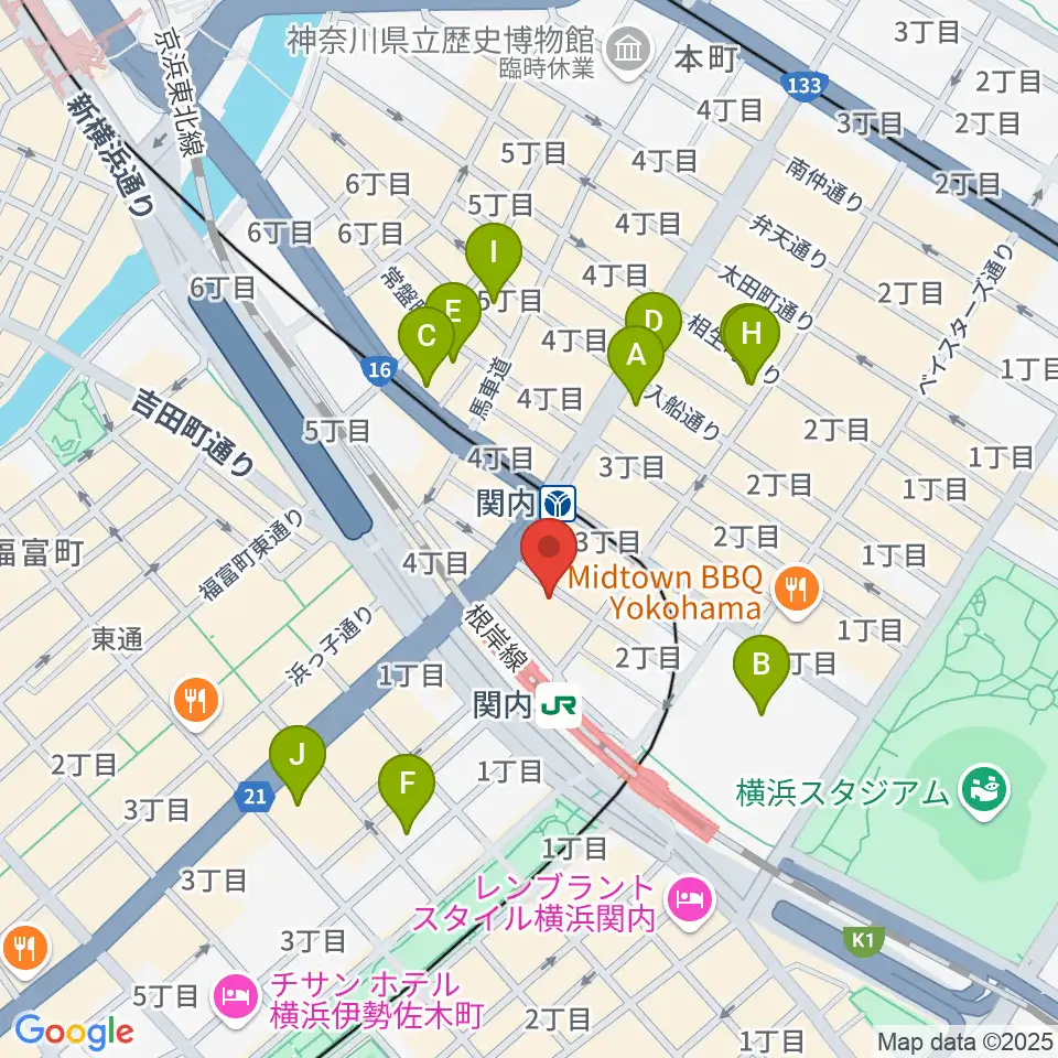 関内ヤンキース周辺のホテル一覧地図