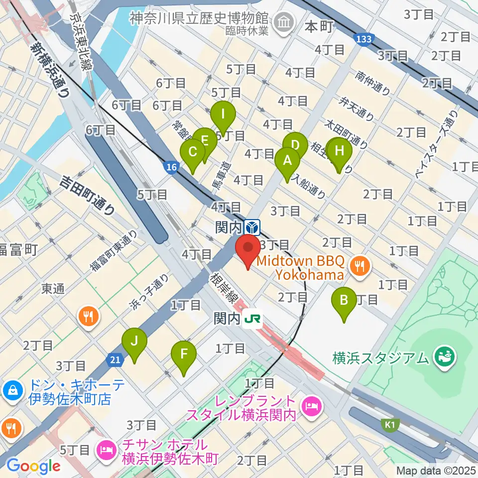 関内ヤンキース周辺のホテル一覧地図