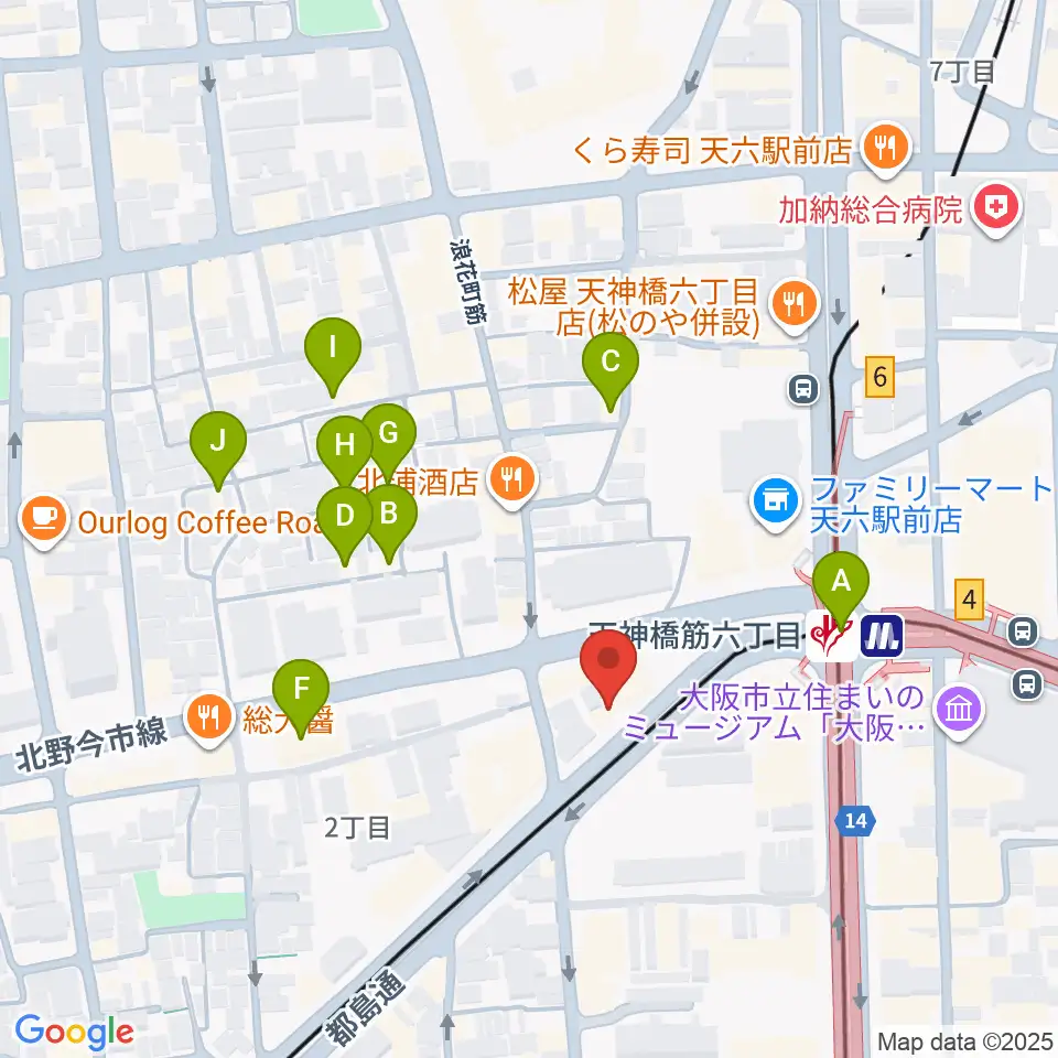 凛ミュージック 天六教室周辺のホテル一覧地図