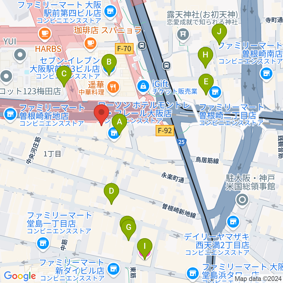 凛ミュージック 北新地音楽サロン周辺のホテル一覧地図