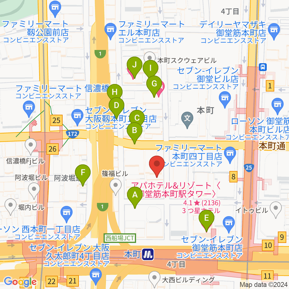 凛ミュージック 本町ピアノサロン周辺のホテル一覧地図