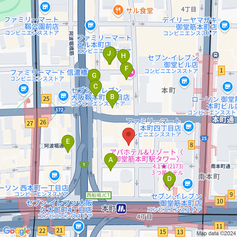 凛ミュージック 本町ピアノサロン周辺のホテル一覧地図