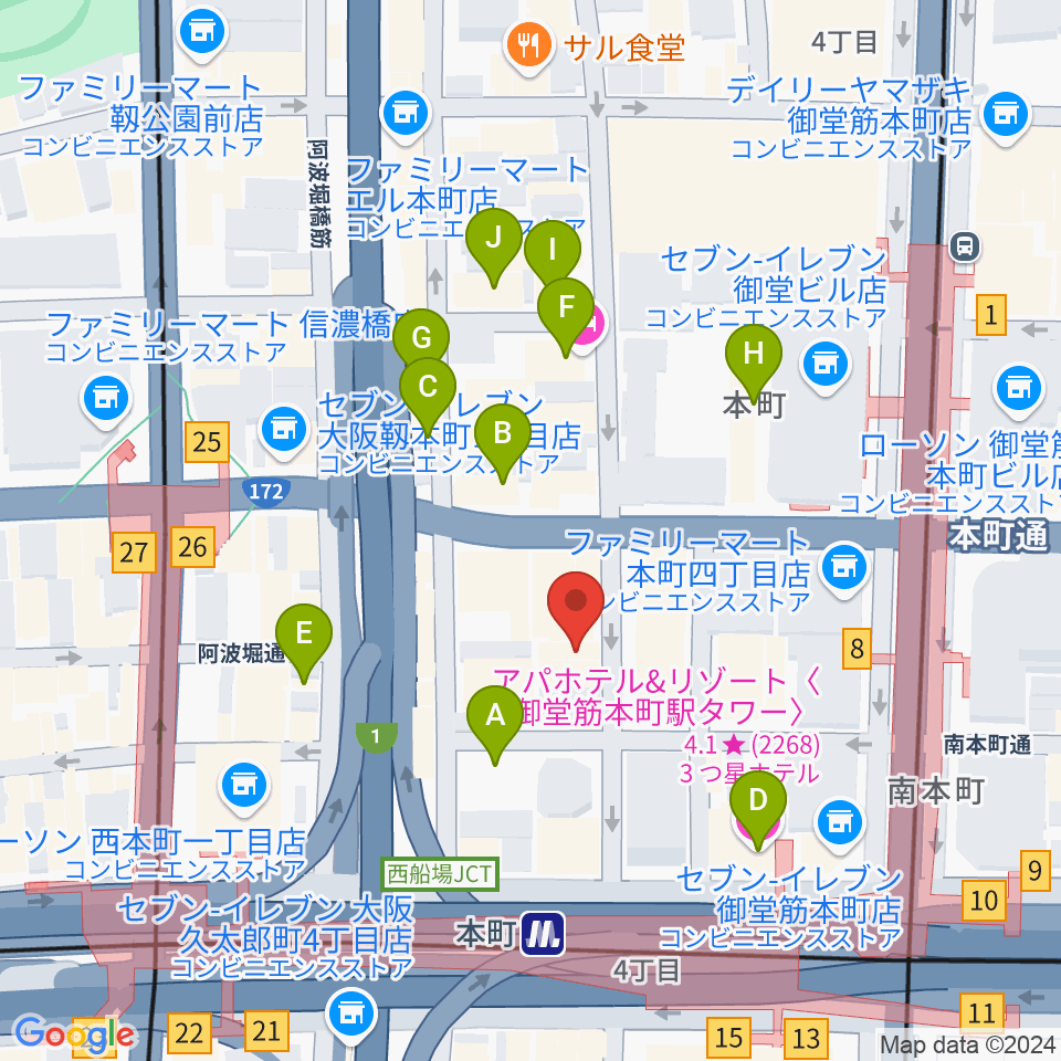 凛ミュージック 本町ピアノサロン周辺のホテル一覧地図