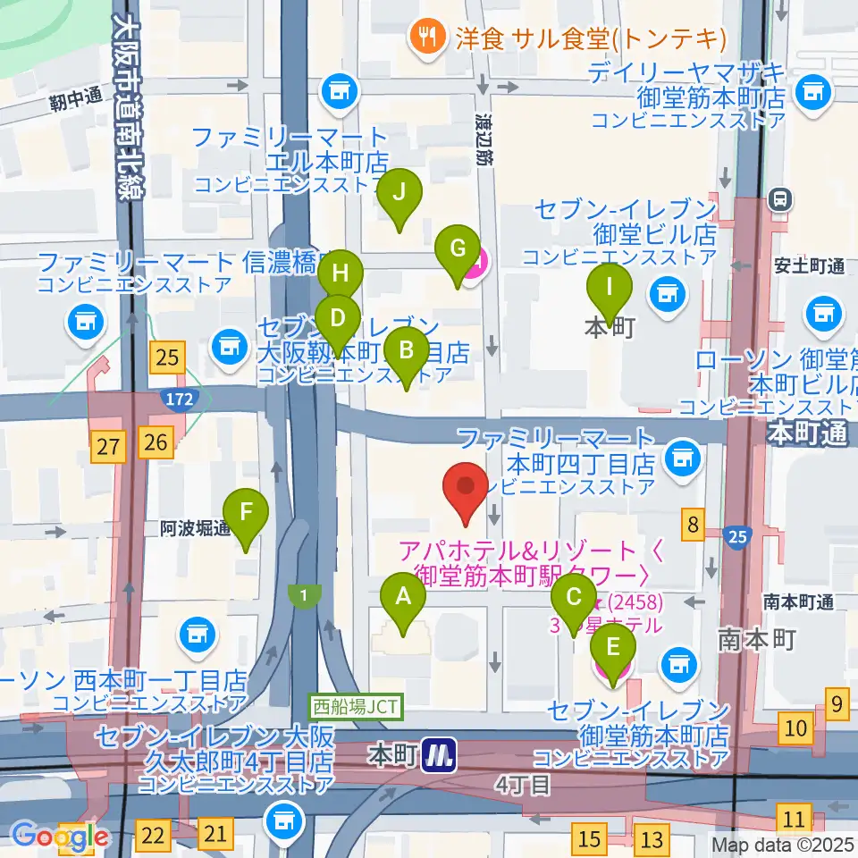 凛ミュージック 本町ピアノサロン周辺のホテル一覧地図