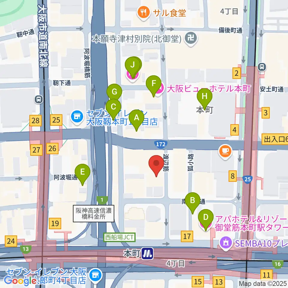 凛ミュージック 本町ピアノサロン周辺のホテル一覧地図
