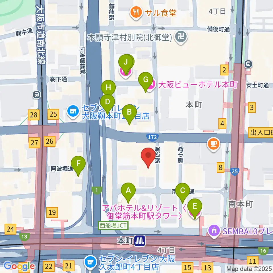 凛ミュージック 本町ピアノサロン周辺のホテル一覧地図