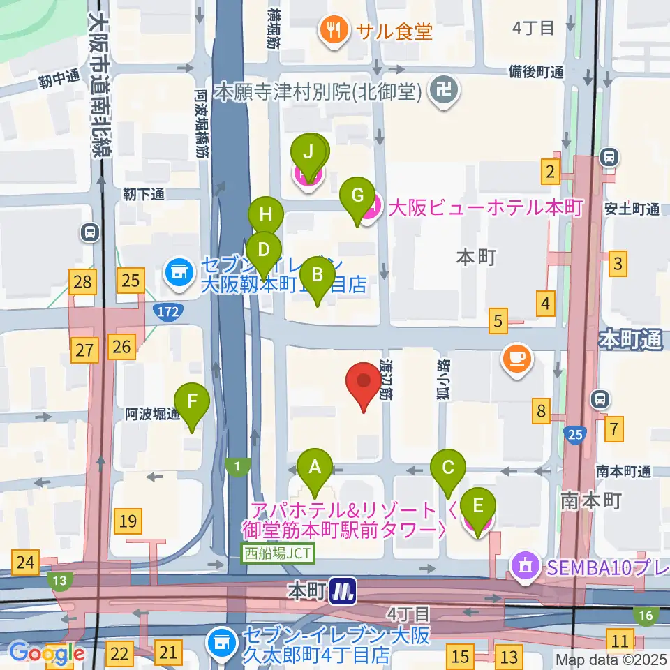 凛ミュージック 本町ピアノサロン周辺のホテル一覧地図