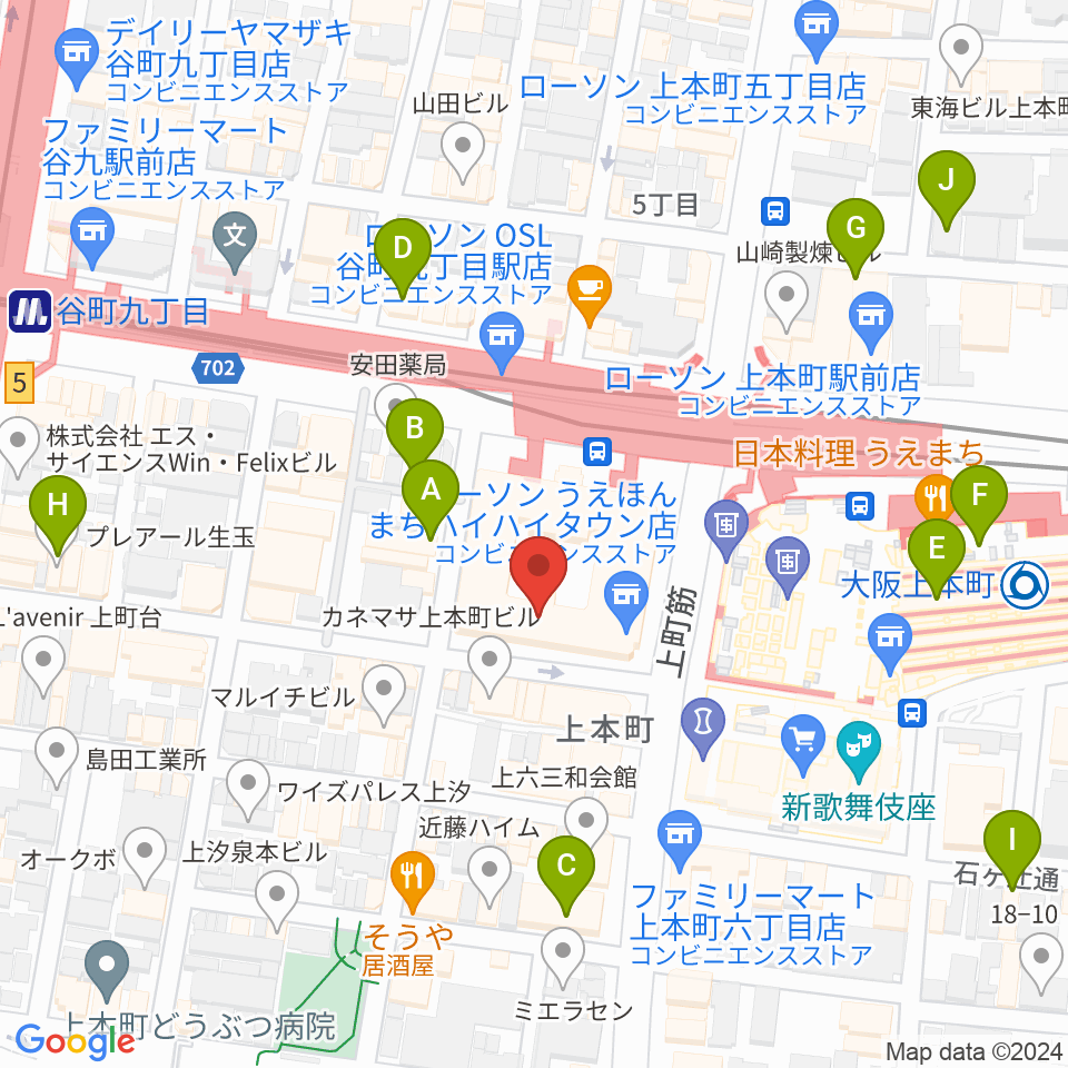 凛ミュージック 上本町ハイハイタウン教室周辺のホテル一覧地図