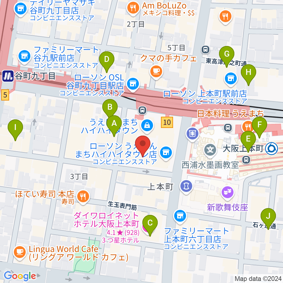 凛ミュージック 上本町ハイハイタウン教室周辺のホテル一覧地図