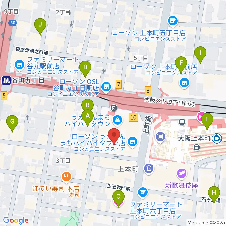 凛ミュージック 上本町ハイハイタウン教室周辺のホテル一覧地図