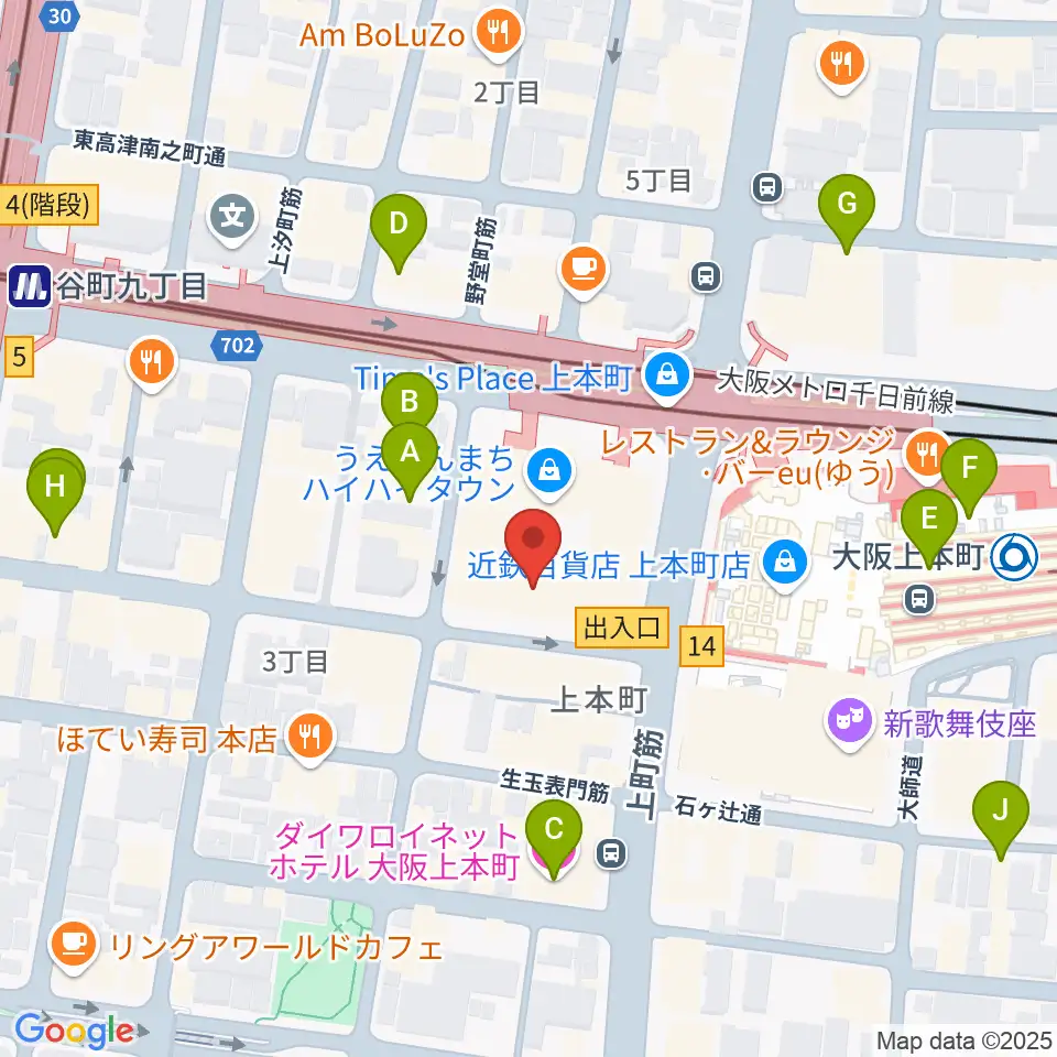 凛ミュージック 上本町ハイハイタウン教室周辺のホテル一覧地図