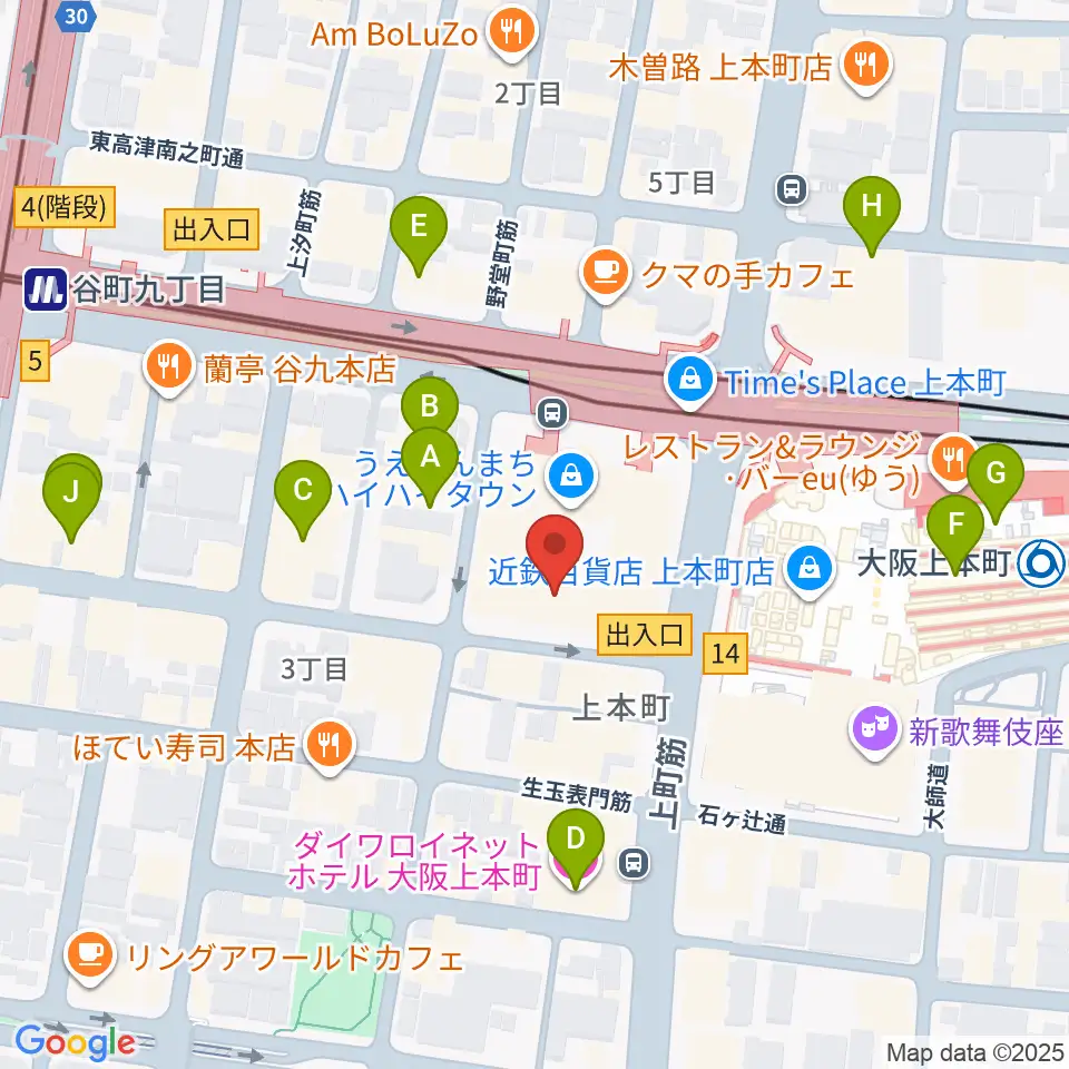 凛ミュージック 上本町ハイハイタウン教室周辺のホテル一覧地図