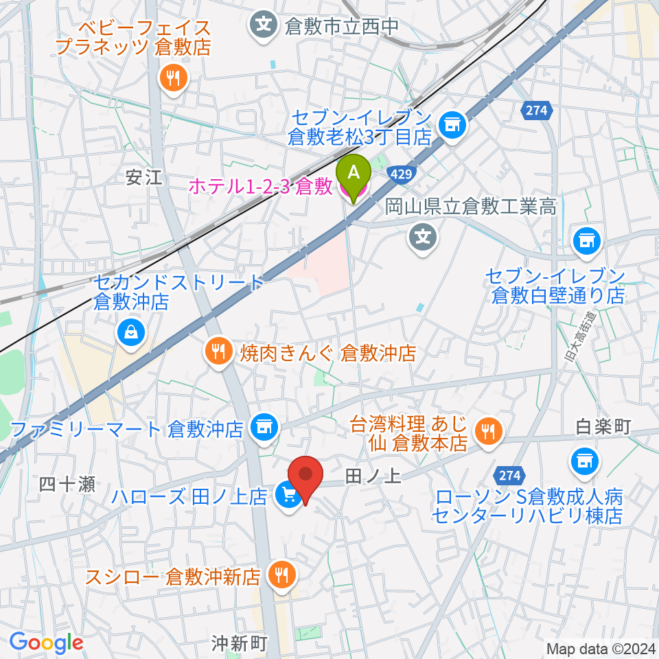 ミュージックアベニュー倉敷 ヤマハミュージック周辺のホテル一覧地図