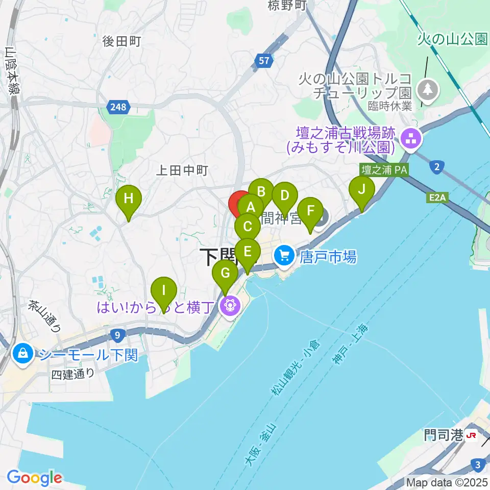 下関十字堂楽器店本店周辺のホテル一覧地図