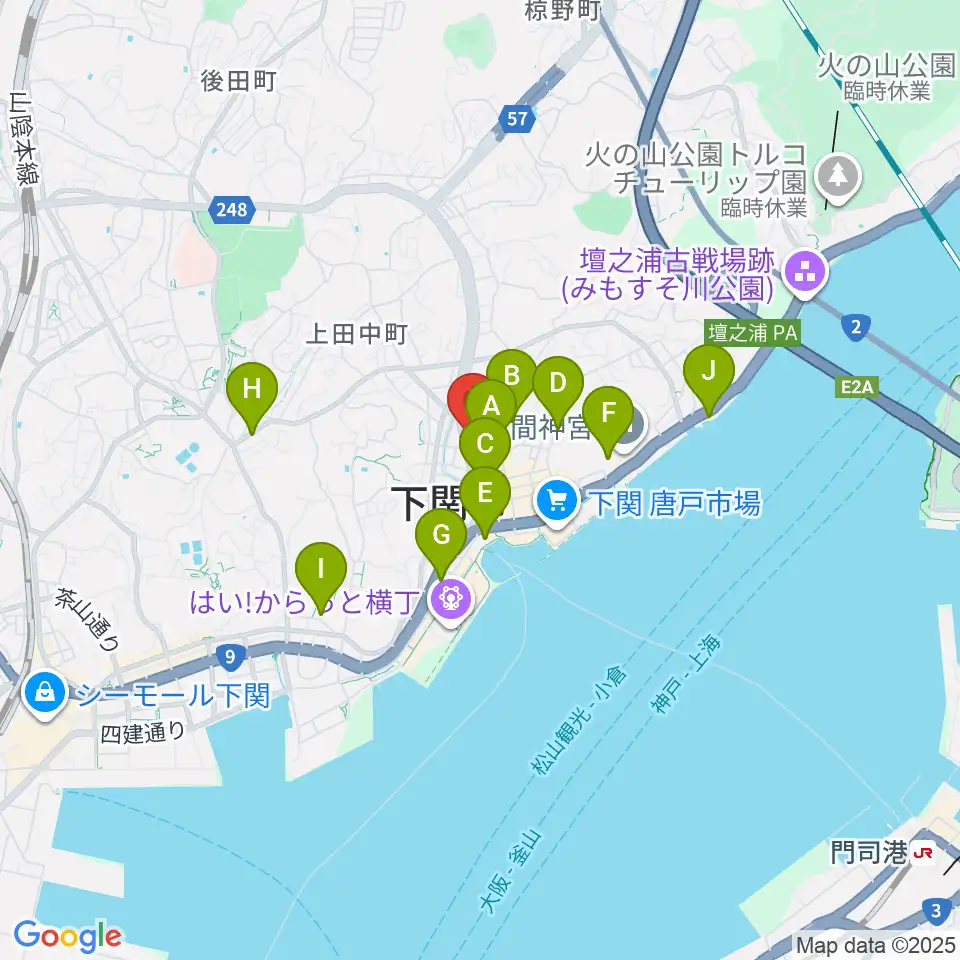 下関十字堂楽器店本店周辺のホテル一覧地図