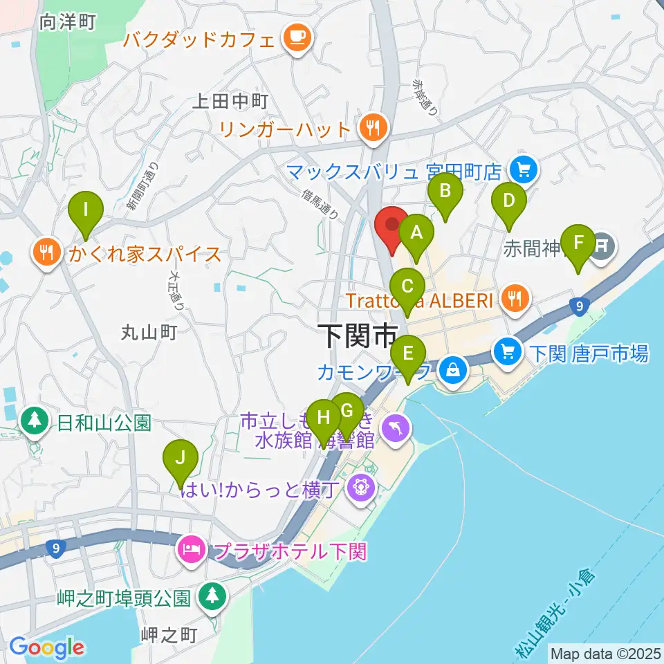 下関十字堂楽器店本店周辺のホテル一覧地図