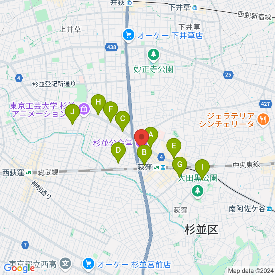 杉並公会堂 グランサロン・スタジオ周辺のホテル一覧地図