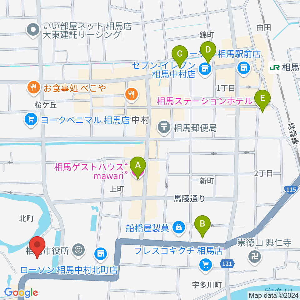 オアシス音楽センター（相馬センター）周辺のホテル一覧地図