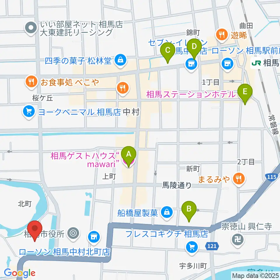 オアシス音楽センター（相馬センター）周辺のホテル一覧地図