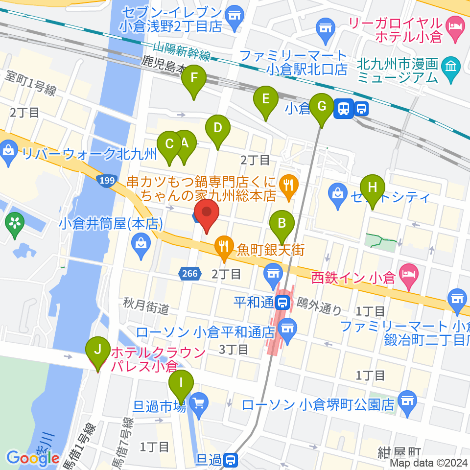 ミュージックストアナガト 小倉センター周辺のホテル一覧地図